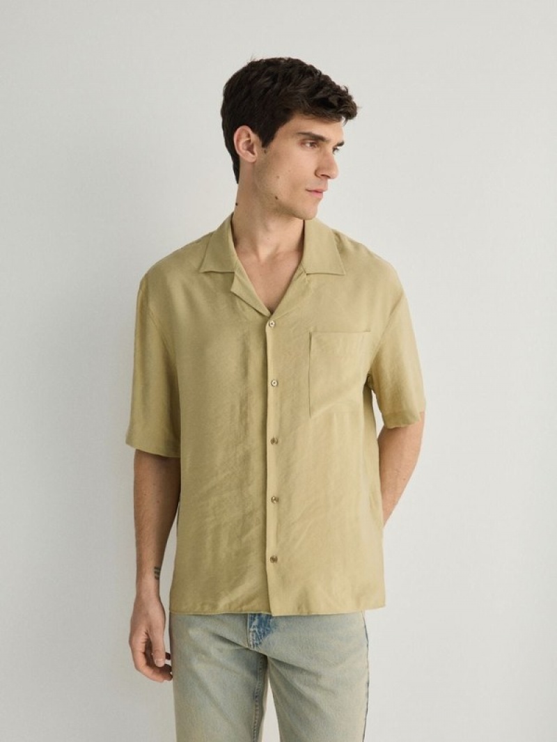 Light Olive Men's Reserved Comfort Fit Modal Rich Shirts | 89270YVHF