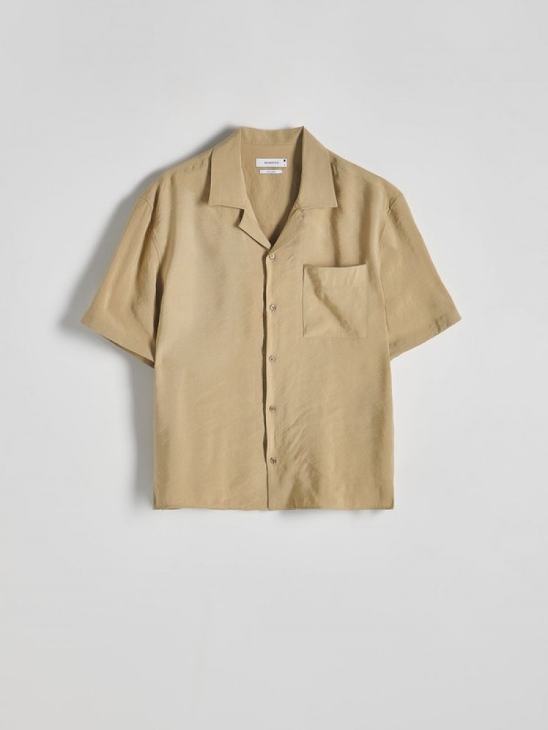 Light Olive Men's Reserved Comfort Fit Modal Rich Shirts | 89270YVHF