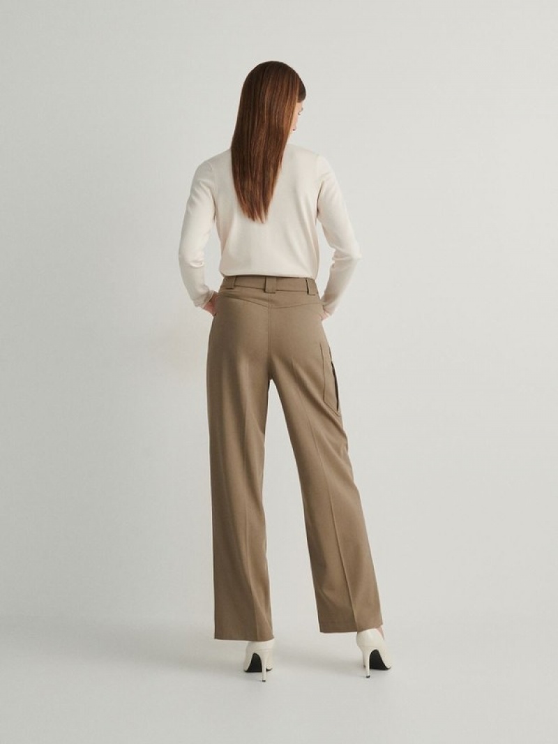 Light Olive Women's Reserved Cargo Pocket Trousers | 43687HPLC