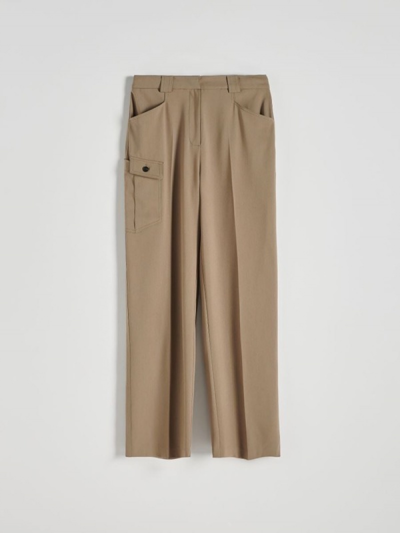 Light Olive Women's Reserved Cargo Pocket Trousers | 43687HPLC