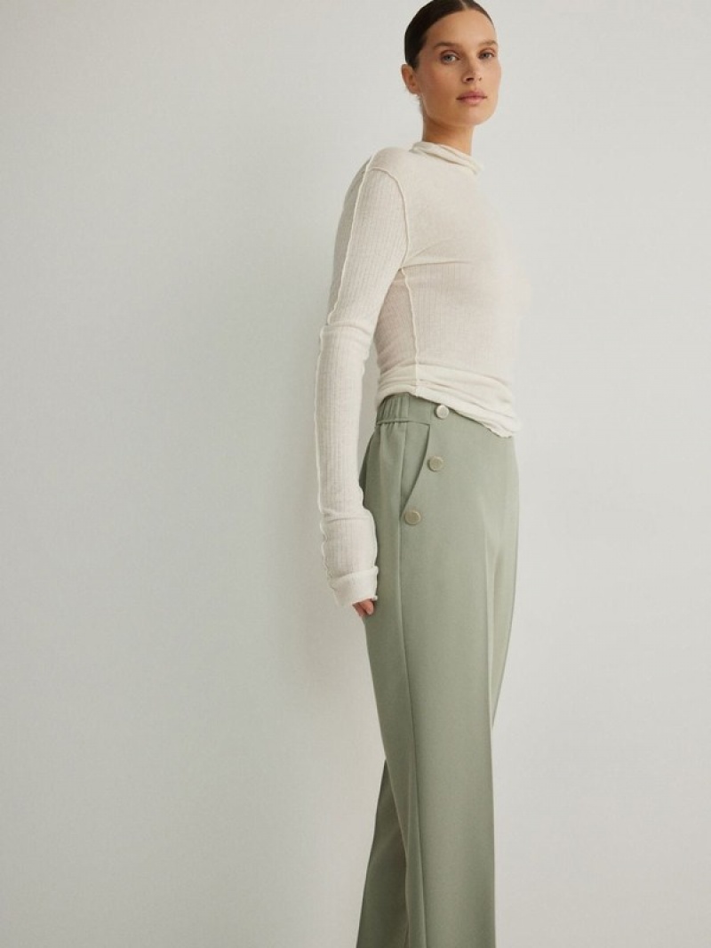 Light Olive Women's Reserved Cigarettebuttons Trousers | 09458DSCZ