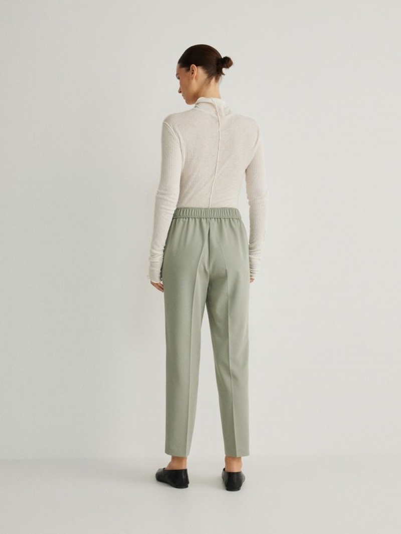 Light Olive Women's Reserved Cigarettebuttons Trousers | 09458DSCZ