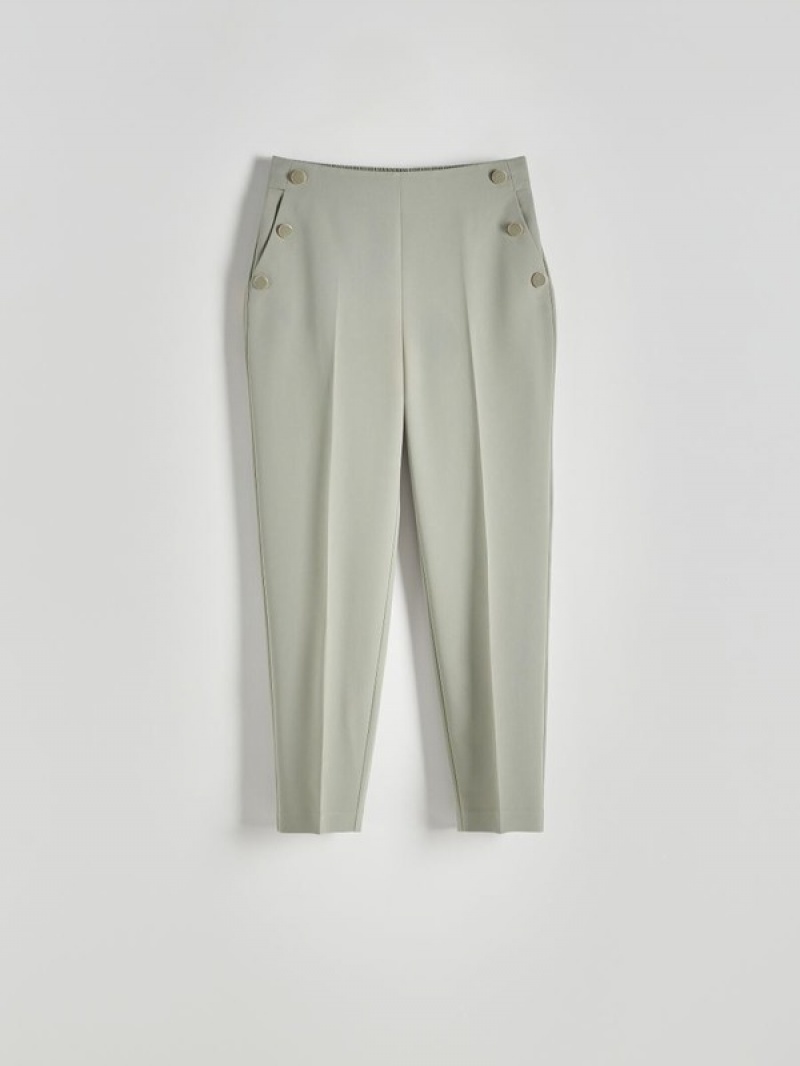 Light Olive Women's Reserved Cigarettebuttons Trousers | 09458DSCZ