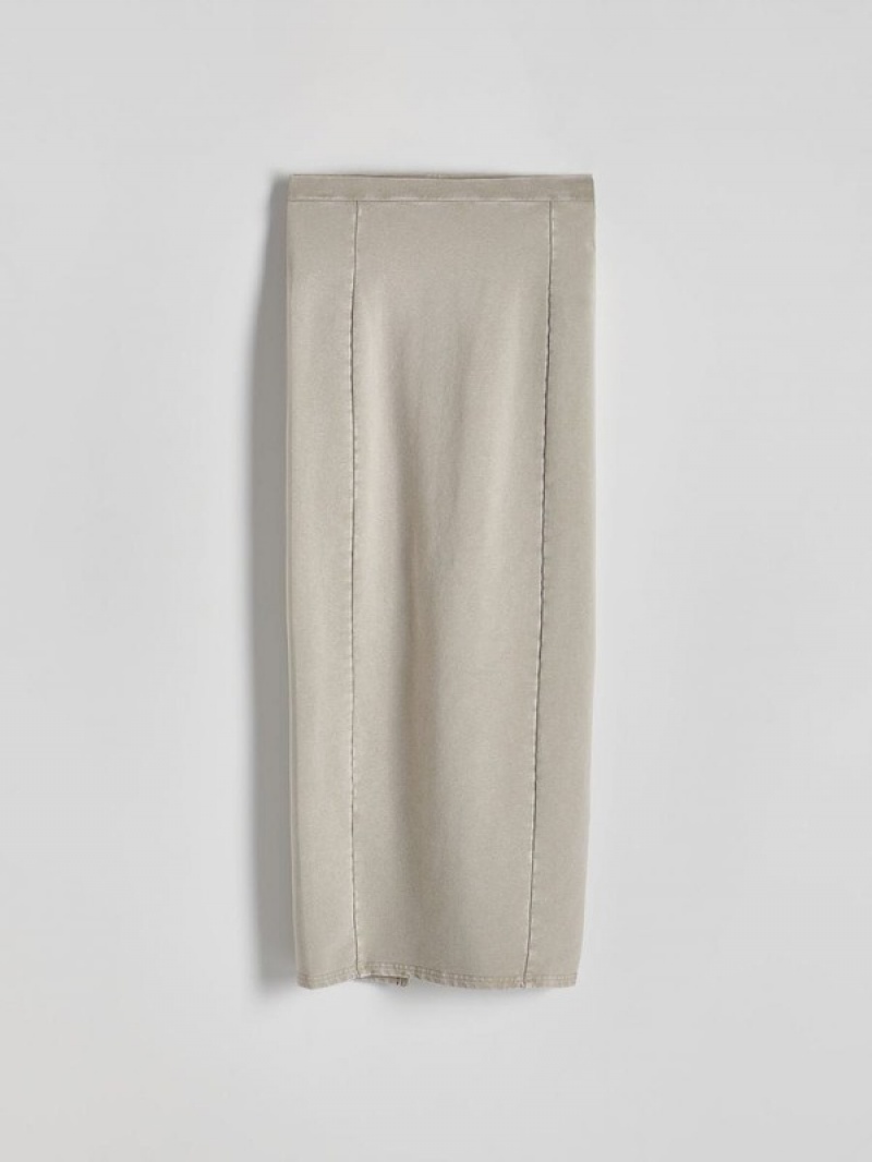 Light Olive Women's Reserved Jersey Midi Skirts | 15940UBZT