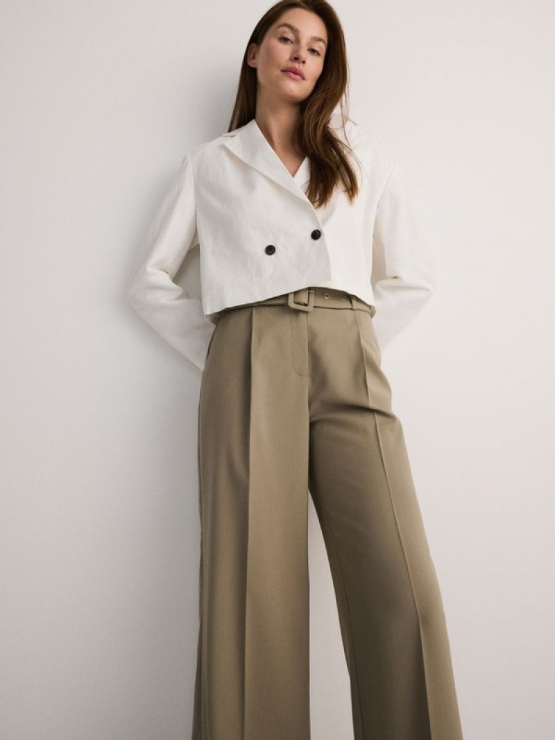 Light Olive Women's Reserved Tie Waist Trousers | 30956GOAH