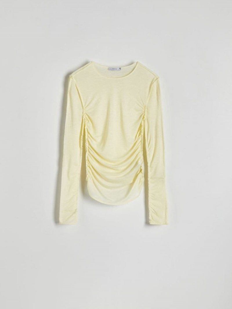 Light Yellow Women's Reserved Long Sleeve Topruching Shirts | 62897ABEV