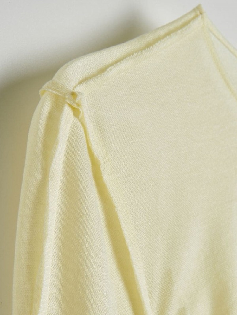 Light Yellow Women's Reserved Long Sleeve Topruching Shirts | 62897ABEV