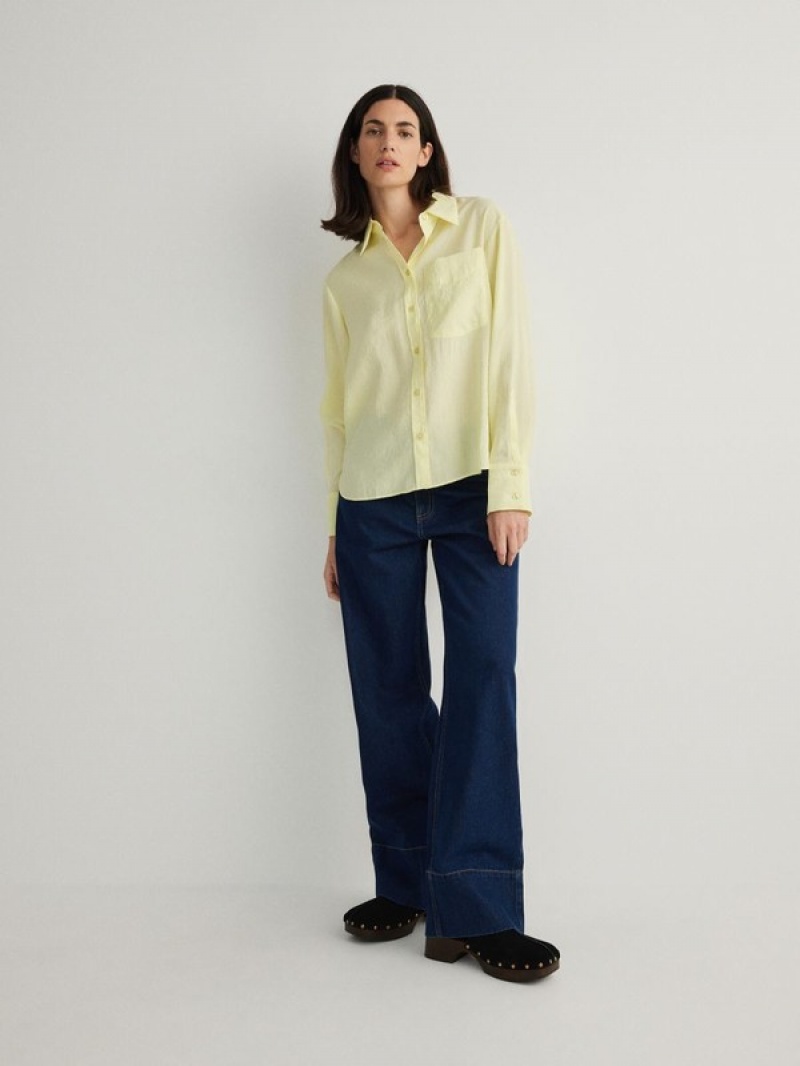 Light Yellow Women's Reserved Modal Blend Shirts | 06821TJBS