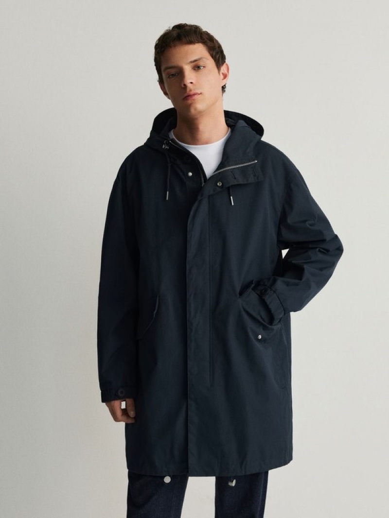 Navy Men's Reserved Hooded Parka Coats | 26431KYHN