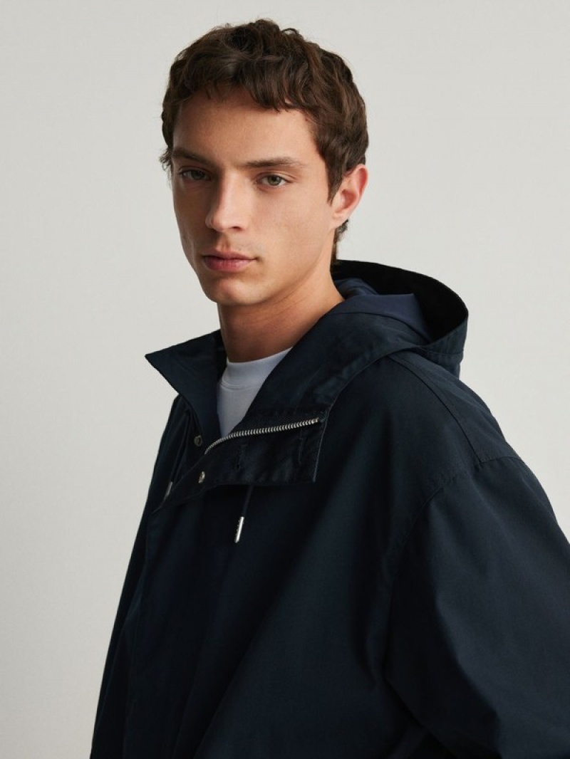 Navy Men's Reserved Hooded Parka Coats | 26431KYHN