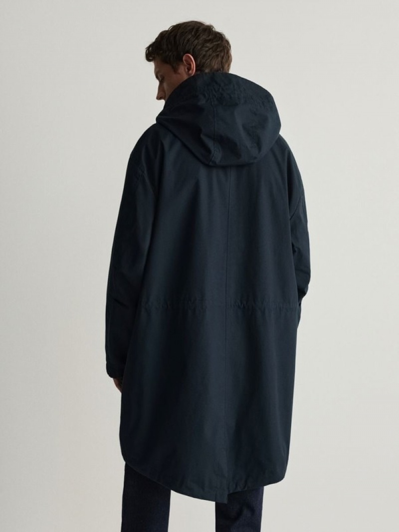 Navy Men's Reserved Hooded Parka Coats | 26431KYHN