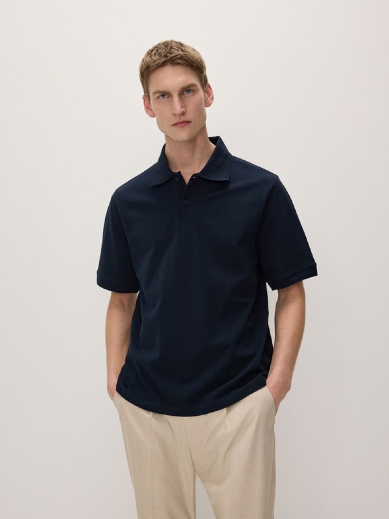 Navy Men's Reserved Oversized Polo Shirts | 79143HQIW