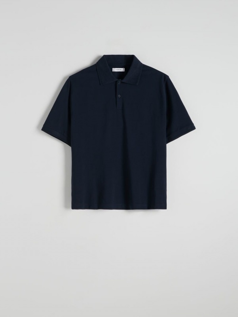 Navy Men's Reserved Oversized Polo Shirts | 79143HQIW