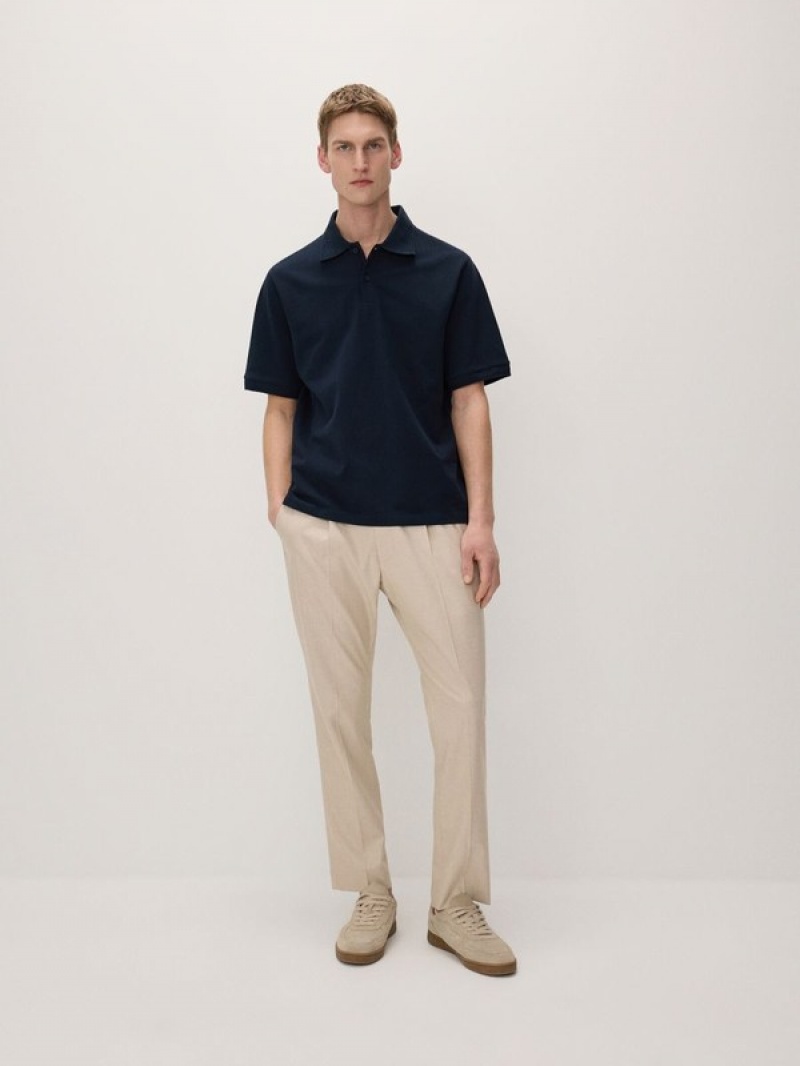 Navy Men\'s Reserved Oversized Polo Shirts | 79143HQIW