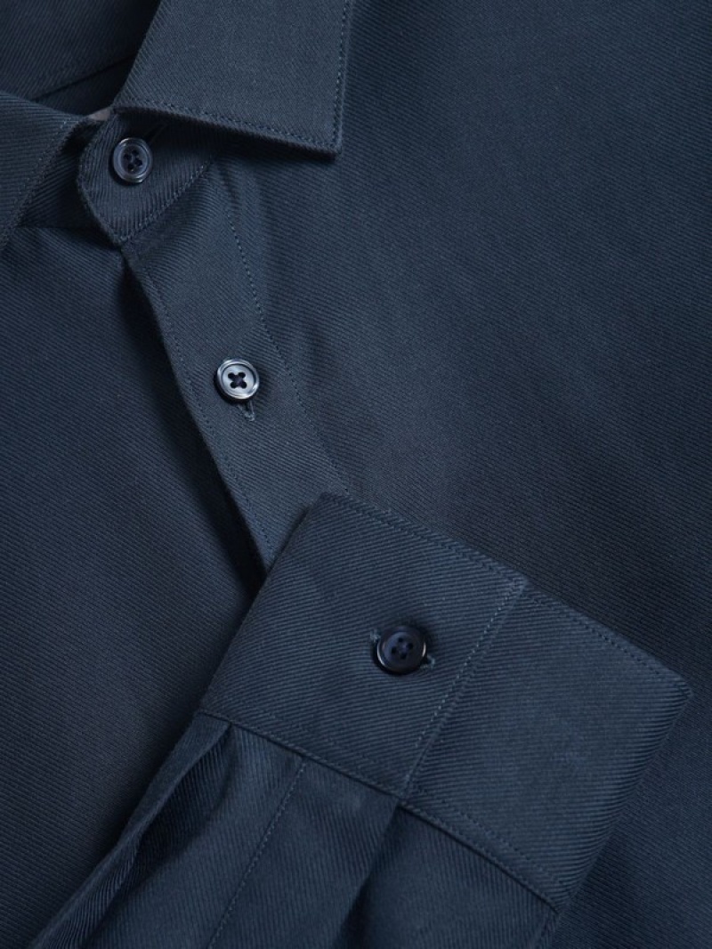 Navy Men's Reserved Slim Fit Plain Shirts | 34581RYHN