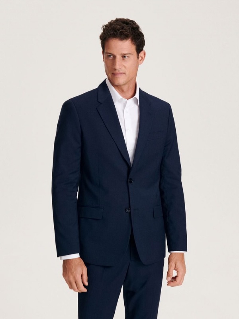 Navy Men's Reserved Slim Fit Suits | 46972IOBY