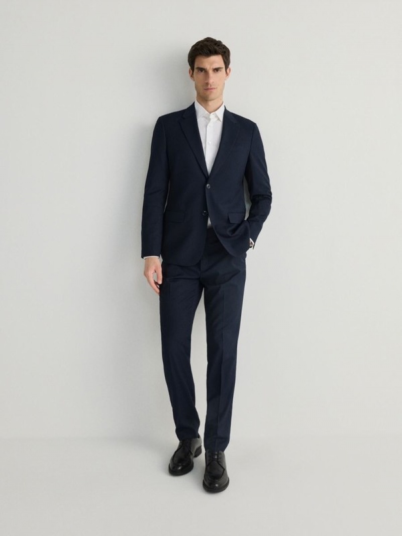 Navy Men's Reserved Slim Fit Suits | 97428SKRQ