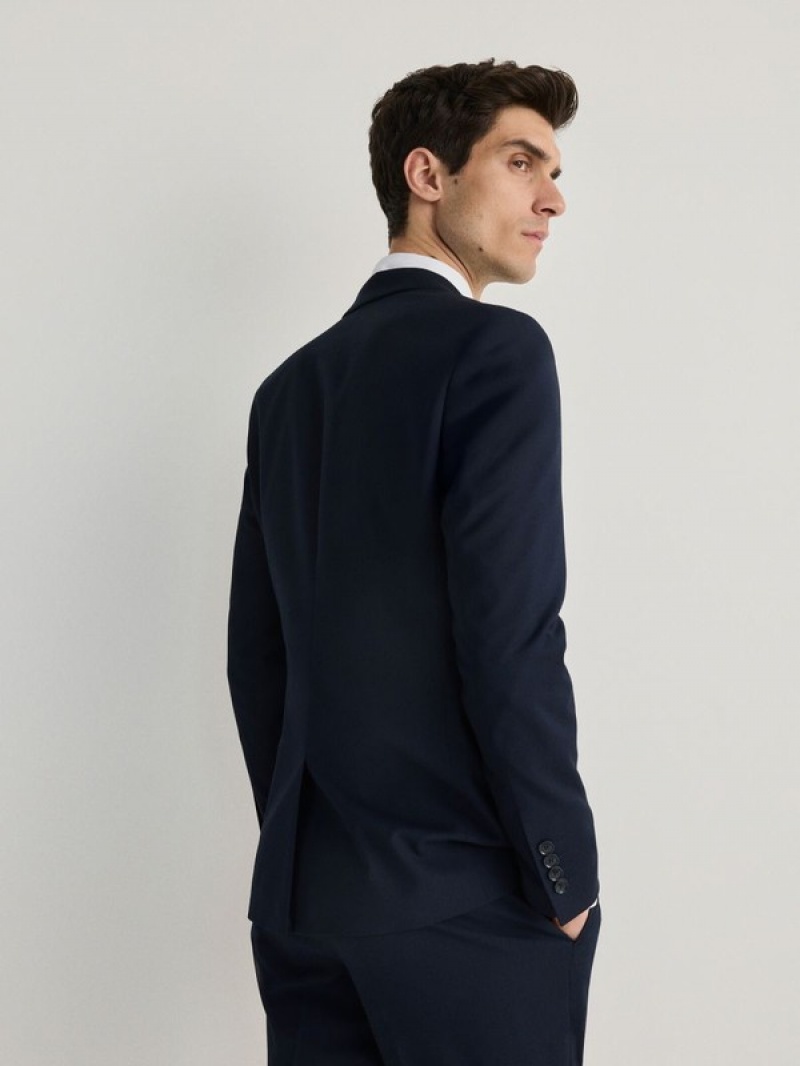 Navy Men's Reserved Slim Fit Suits | 97428SKRQ