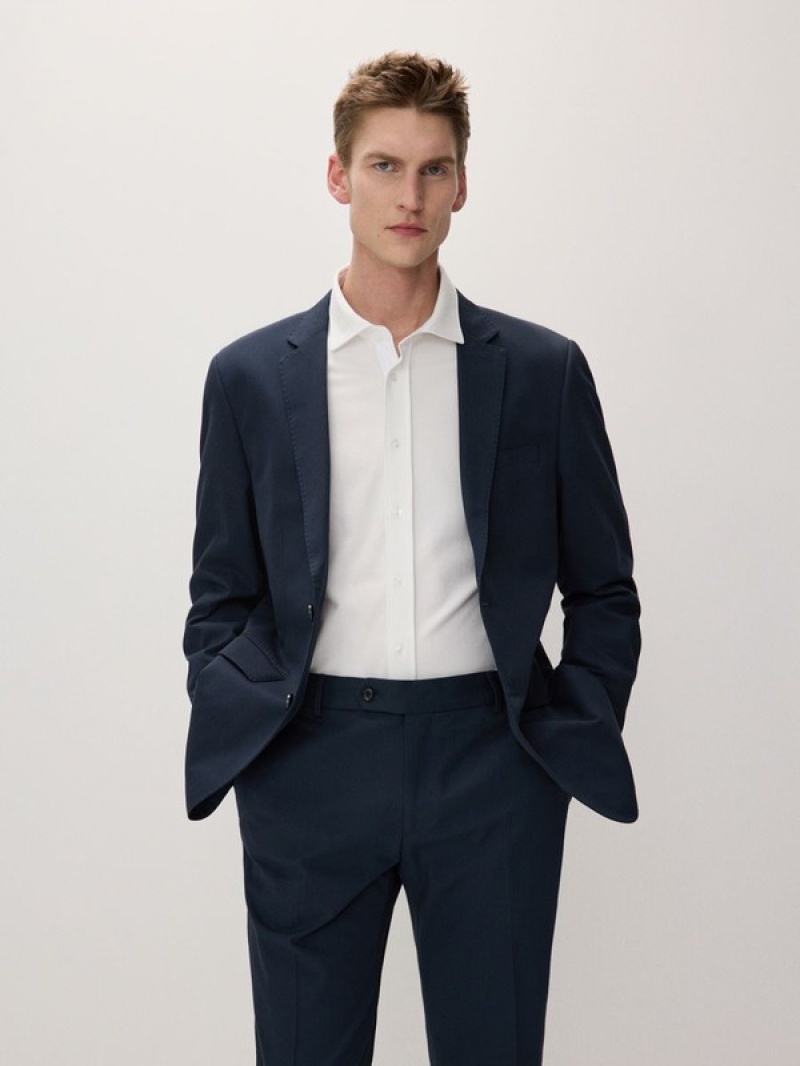 Navy Men's Reserved Slimlyocell Blend Suits | 79623VSAM