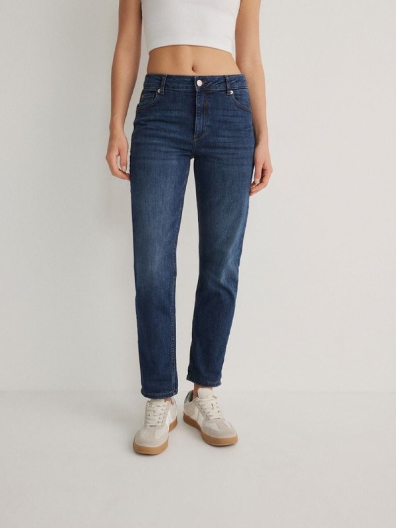 Navy Women's Reserved Boyfriend Slim Jeans | 18295WCXB