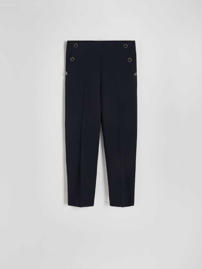 Navy Women's Reserved Cigarettebuttons Trousers | 14902DMEJ