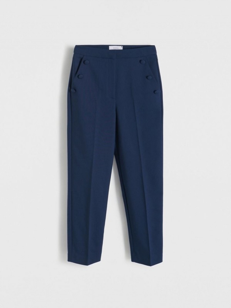 Navy Women's Reserved Cotton Richpressed Crease Trousers | 94235WRGK