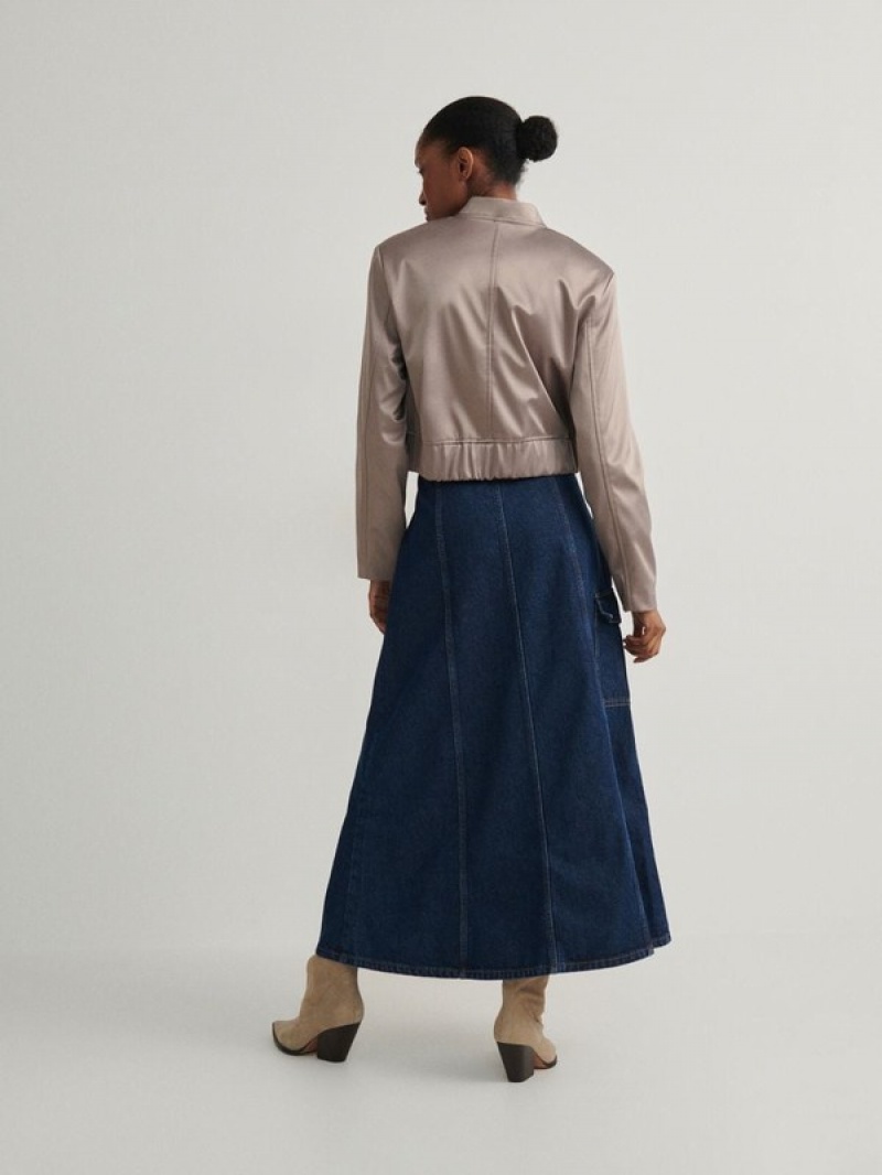 Navy Women's Reserved Denimpockets Skirts | 46823IYUT