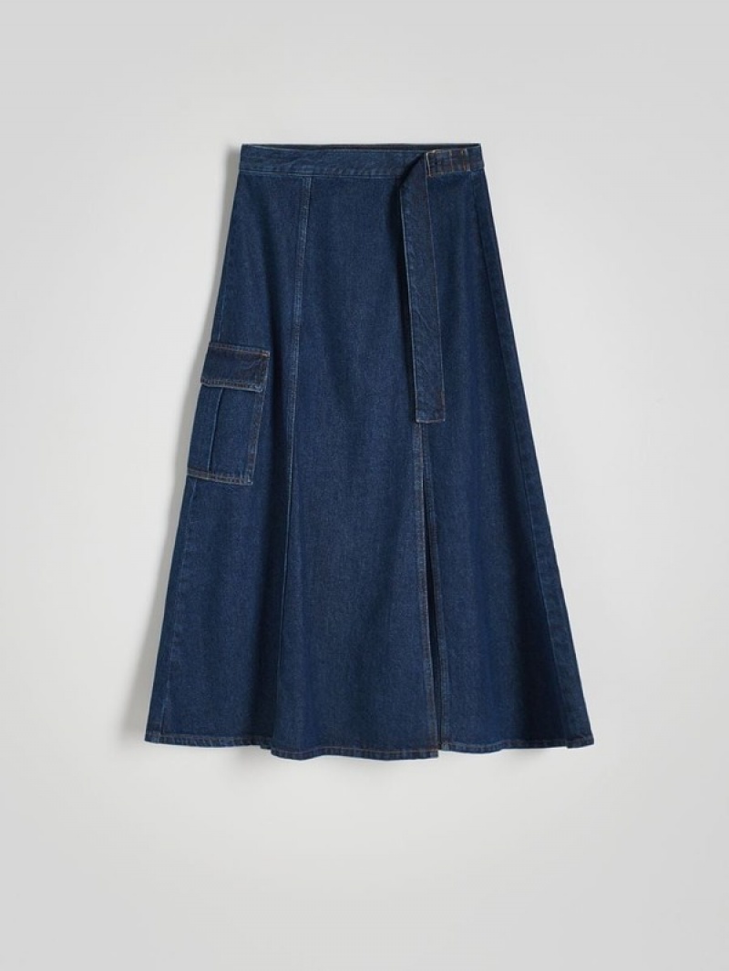 Navy Women's Reserved Denimpockets Skirts | 46823IYUT