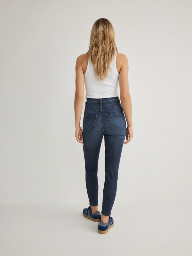 Navy Women's Reserved High Waist Slim Jeans | 87142BRKZ