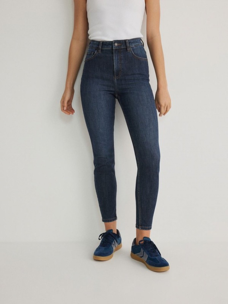 Navy Women's Reserved High Waist Slim Jeans | 87142BRKZ