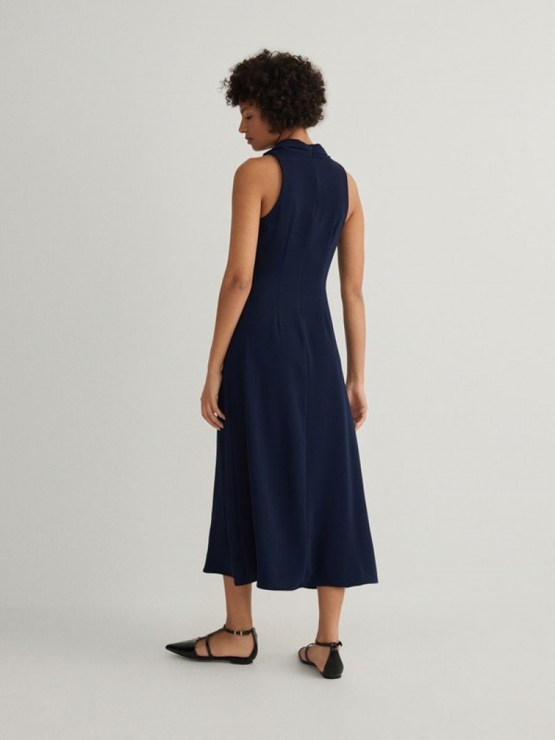 Navy Women's Reserved Midi Halter Dress | 40869BNGS