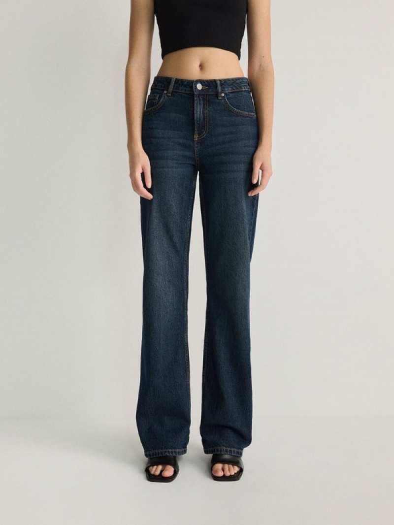 Navy Women's Reserved Straight Jeans | 67928STNU