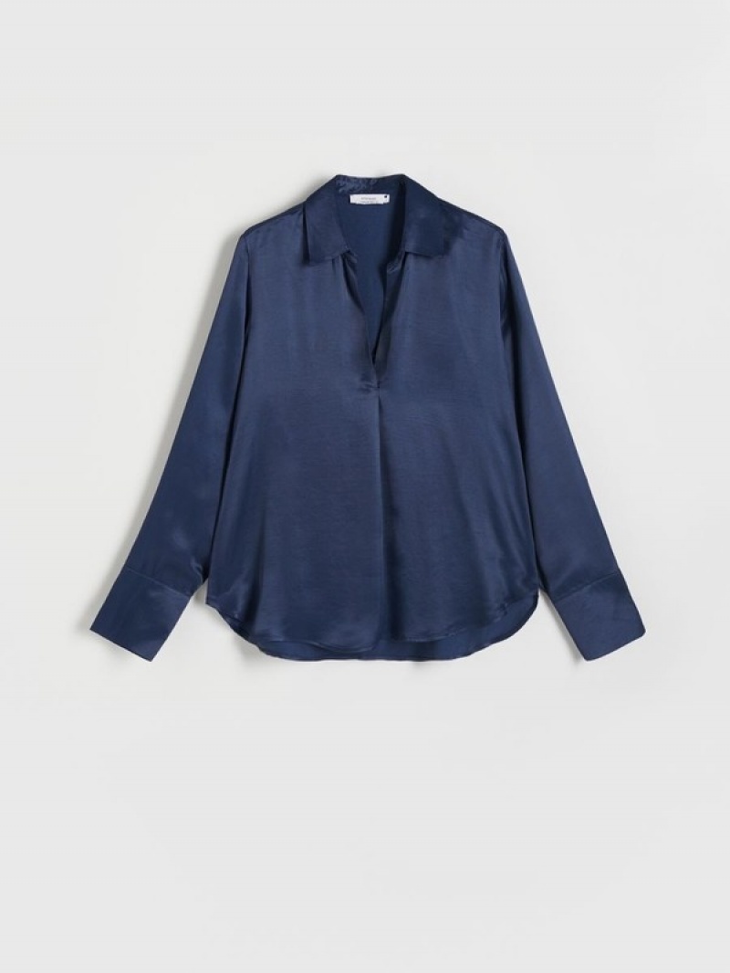 Navy Women's Reserved Viscose Shirts | 59140UVWZ