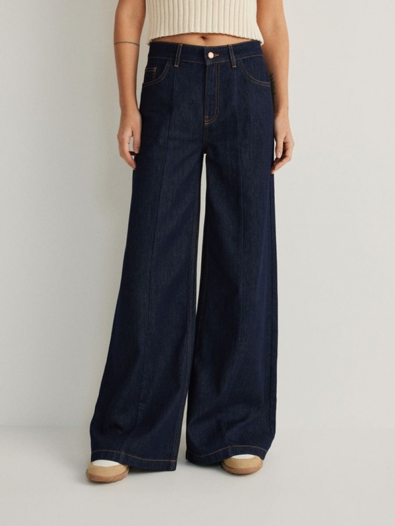 Navy Women's Reserved Wide Leg Jeans | 30562VOFB