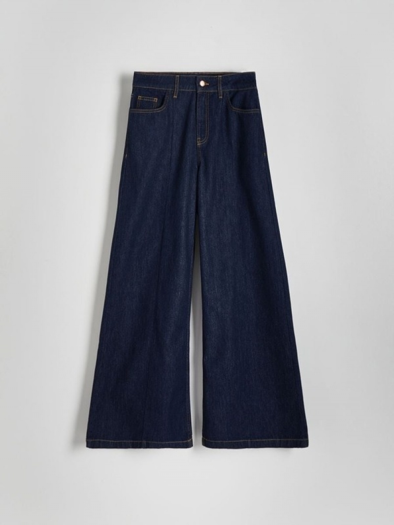 Navy Women's Reserved Wide Leg Jeans | 30562VOFB