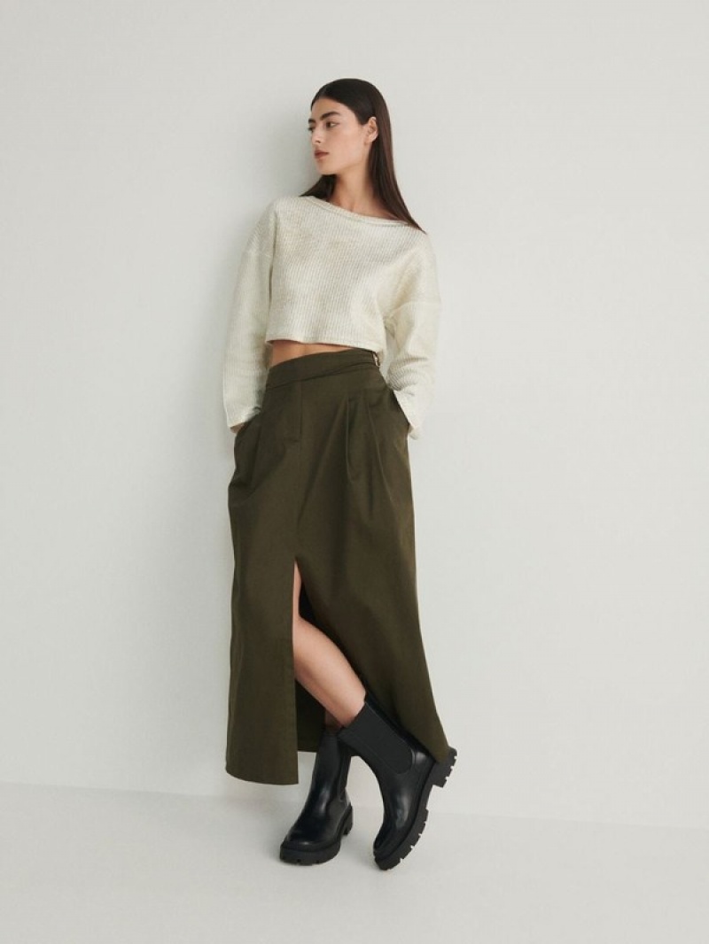 Olive Women's Reserved Adjustable Waist Skirts | 68073EDZN