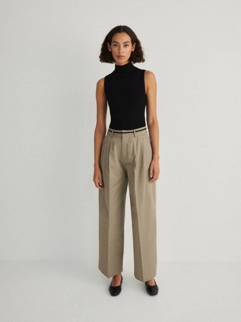 Olive Women's Reserved Cottonpressed Crease Trousers | 52486VCRH