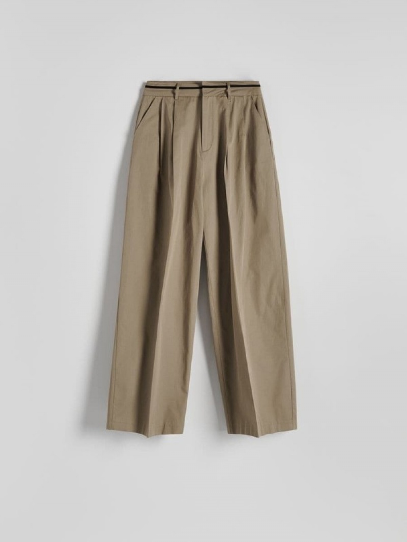 Olive Women's Reserved Cottonpressed Crease Trousers | 52486VCRH