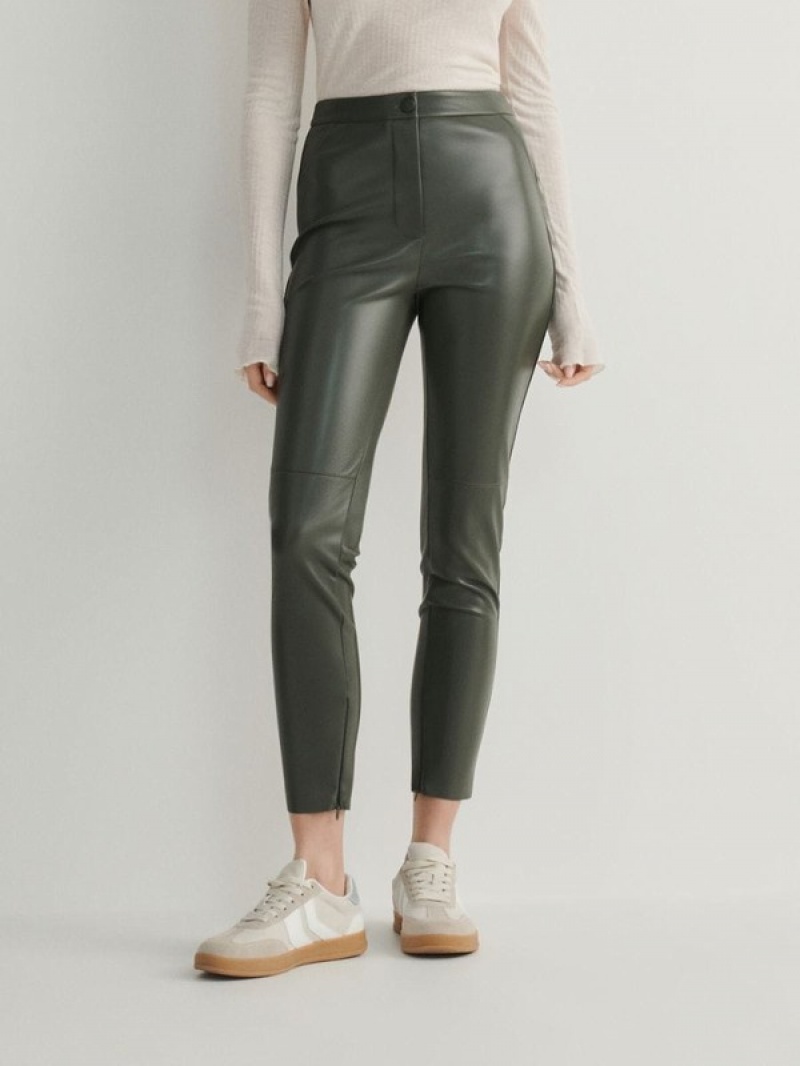 Olive Women's Reserved Faux Leather Trousers | 14673ZIOA