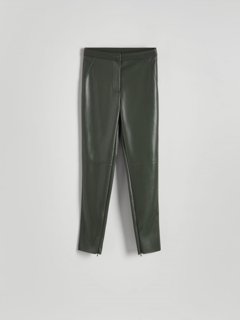 Olive Women's Reserved Faux Leather Trousers | 14673ZIOA