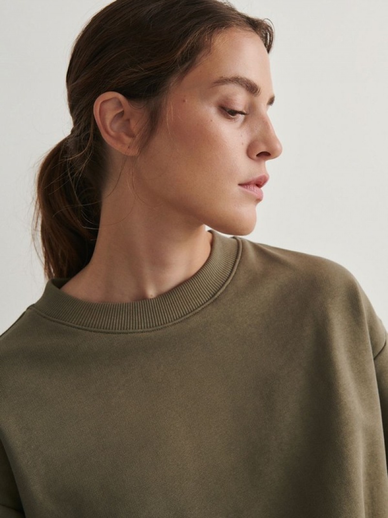 Olive Women's Reserved Oversized Cotton Sweatshirts | 38105XTJU