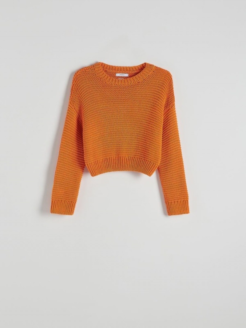 Orange Women's Reserved Structural Knit Sweaters | 71206ULCW