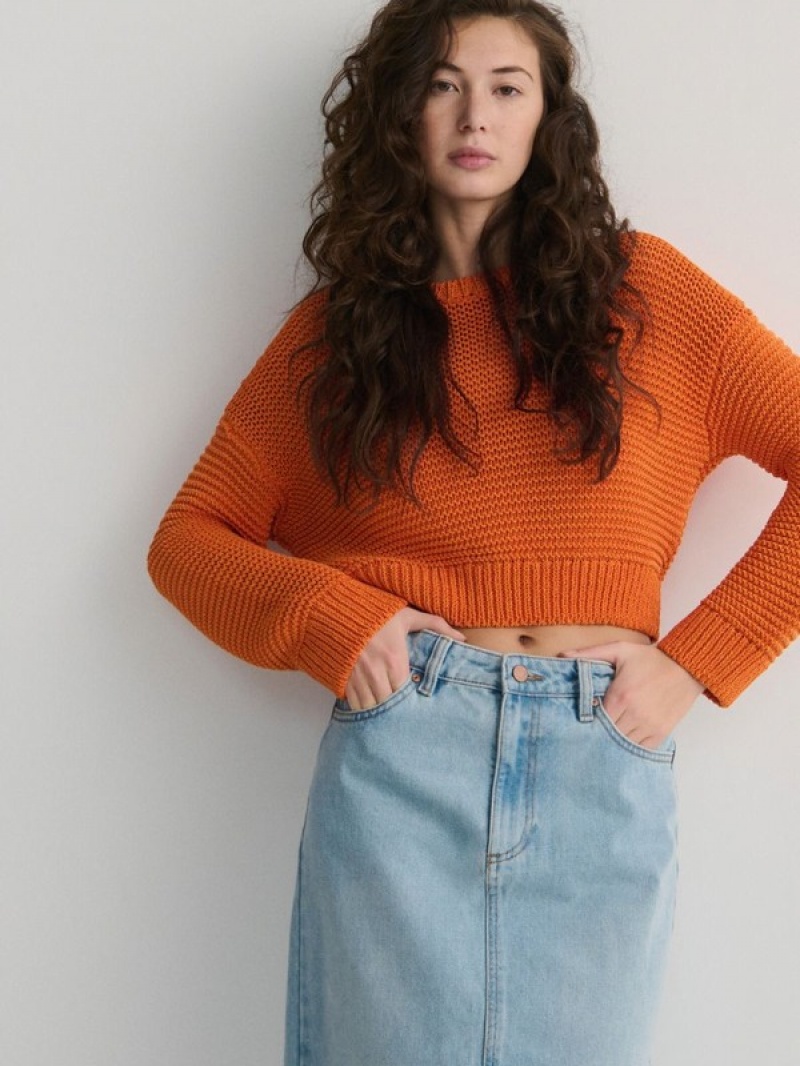 Orange Women's Reserved Structural Knit Sweaters | 71206ULCW