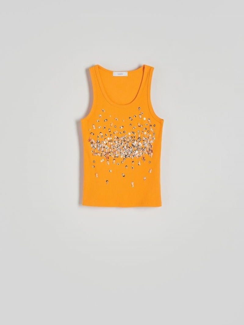 Orange Women's Reserved Topshiny Appliqués T-shirts | 49173DORQ