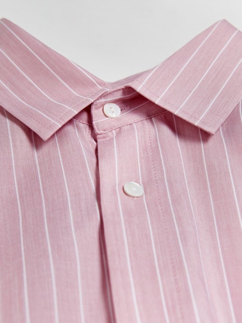 Pink Women's Reserved Comfort Fit Stripe Shirts | 64273UIHF