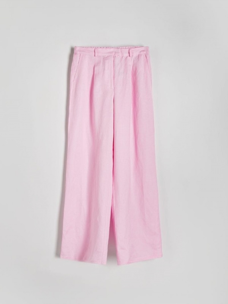 Pink Women's Reserved Linen And Viscose Blend Trousers | 28713XVRC