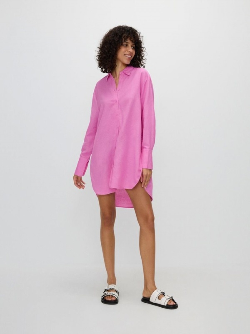 Pink Women's Reserved Longline Viscose Rich Shirts | 85132GTSQ