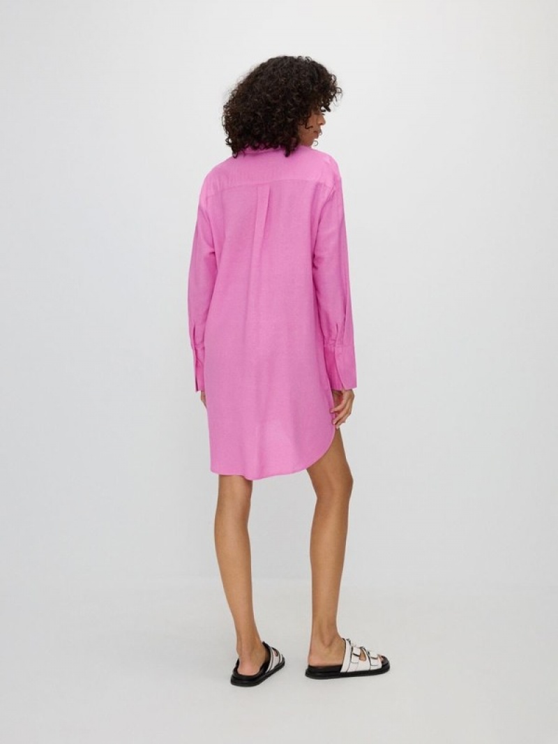 Pink Women's Reserved Longline Viscose Rich Shirts | 85132GTSQ