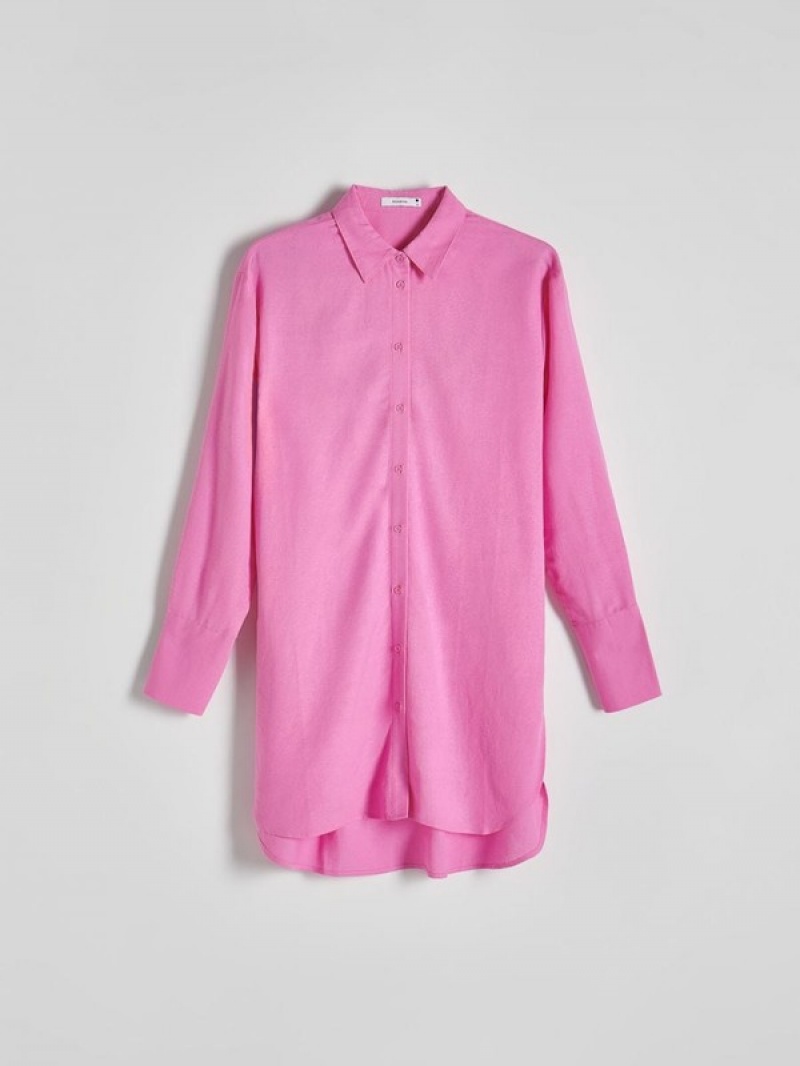 Pink Women's Reserved Longline Viscose Rich Shirts | 85132GTSQ