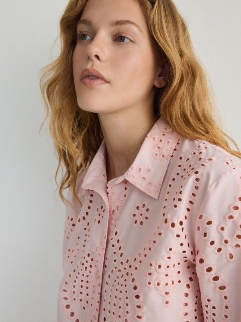 Pink Women's Reserved Openwork Shirts | 58314QURI